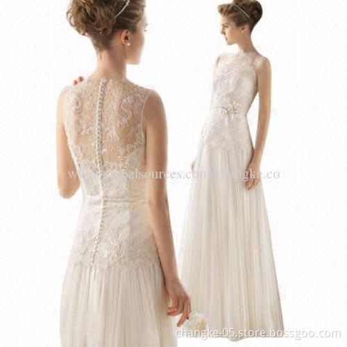2014 New Design Wedding Dresses with Lace Crew Neckline